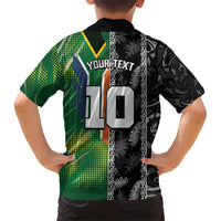 Custom Aotearoa South Africa Rugby Freedom Cup Family Matching Short Sleeve Bodycon Dress and Hawaiian Shirt Maori Silver Fern Art and Sporty Flag SA - Polynesian Pride