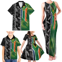 Custom Aotearoa South Africa Rugby Freedom Cup Family Matching Tank Maxi Dress and Hawaiian Shirt Maori Silver Fern Art and Sporty Flag SA - Polynesian Pride