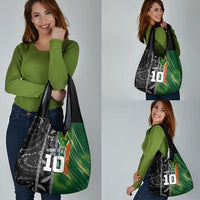 Custom Aotearoa South Africa Rugby Freedom Cup Grocery Bag Maori Silver Fern Art and Sporty Flag SA - Polynesian Pride