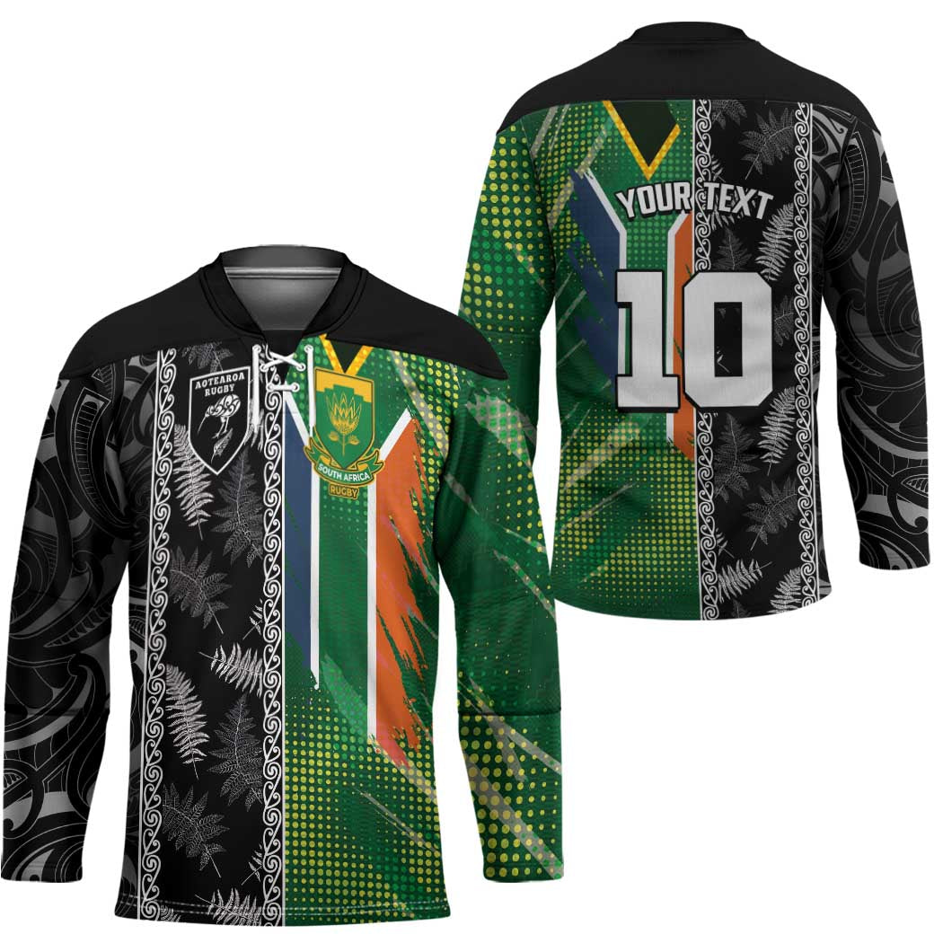 Custom Aotearoa South Africa Rugby Freedom Cup Hockey Jersey Maori Silver Fern Art and Sporty Flag SA - Polynesian Pride
