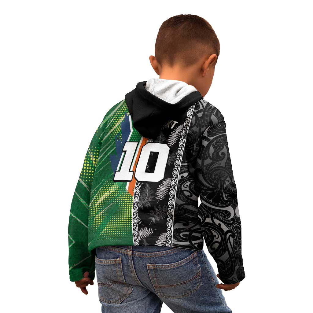 Custom Aotearoa South Africa Rugby Freedom Cup Kid Hoodie Maori Silver Fern Art and Sporty Flag SA - Polynesian Pride
