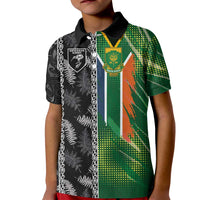 Custom Aotearoa South Africa Rugby Freedom Cup Kid Polo Shirt Maori Silver Fern Art and Sporty Flag SA - Polynesian Pride