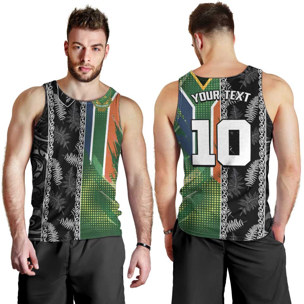 Custom Aotearoa South Africa Rugby Freedom Cup Men Tank Top Maori Silver Fern Art and Sporty Flag SA - Polynesian Pride