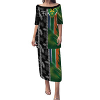 Custom Aotearoa South Africa Rugby Freedom Cup Puletasi Maori Silver Fern Art and Sporty Flag SA - Polynesian Pride