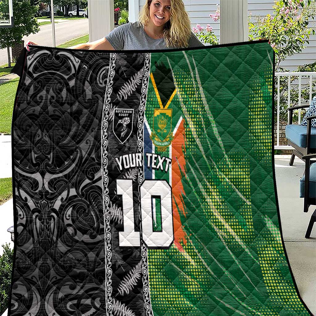 Custom Aotearoa South Africa Rugby Freedom Cup Quilt Maori Silver Fern Art and Sporty Flag SA - Polynesian Pride