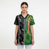 Custom Aotearoa South Africa Rugby Freedom Cup Scrub Top Maori Silver Fern Art and Sporty Flag SA - Polynesian Pride