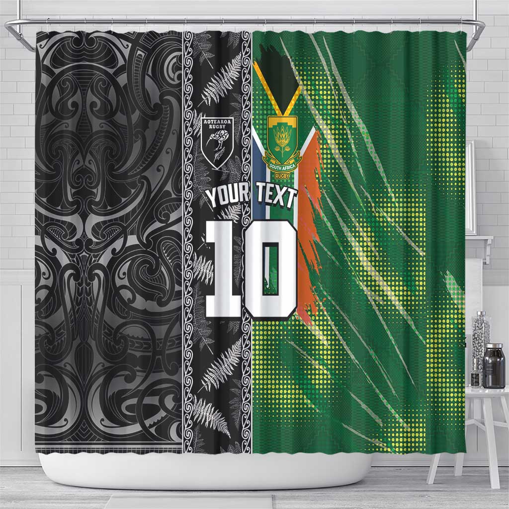 Custom Aotearoa South Africa Rugby Freedom Cup Shower Curtain Maori Silver Fern Art and Sporty Flag SA - Polynesian Pride