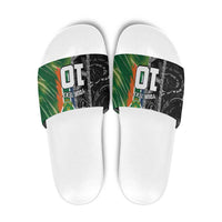 Custom Aotearoa South Africa Rugby Freedom Cup Slide Sandals Maori Silver Fern Art and Sporty Flag SA - Polynesian Pride
