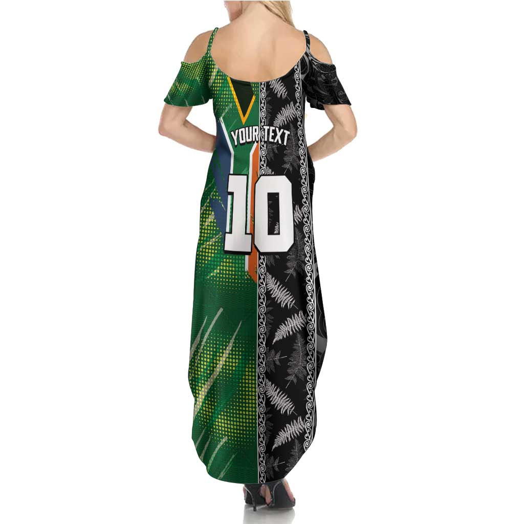 Custom Aotearoa South Africa Rugby Freedom Cup Summer Maxi Dress Maori Silver Fern Art and Sporty Flag SA - Polynesian Pride