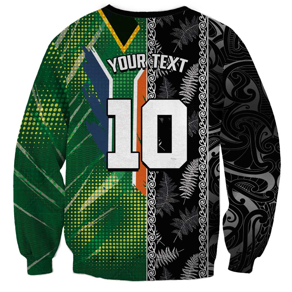 Custom Aotearoa South Africa Rugby Freedom Cup Sweatshirt Maori Silver Fern Art and Sporty Flag SA - Polynesian Pride