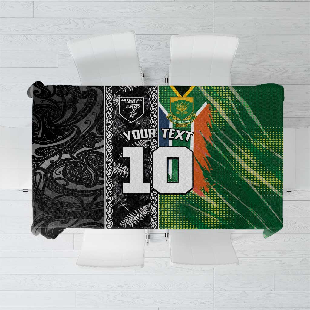Custom Aotearoa South Africa Rugby Freedom Cup Tablecloth Maori Silver Fern Art and Sporty Flag SA - Polynesian Pride