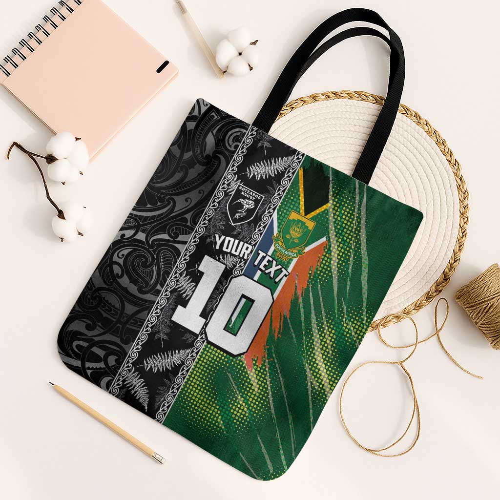 Custom Aotearoa South Africa Rugby Freedom Cup Tote Bag Maori Silver Fern Art and Sporty Flag SA - Polynesian Pride