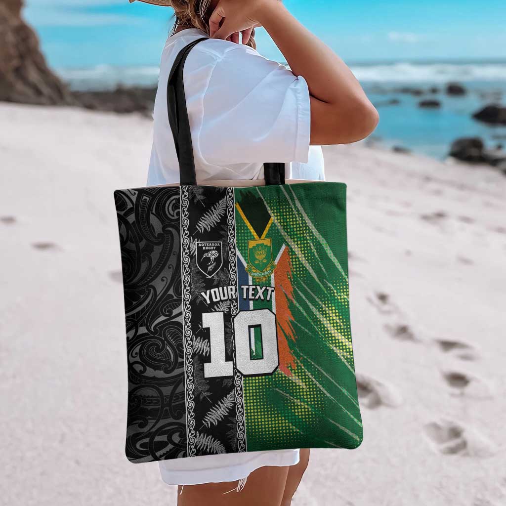 Custom Aotearoa South Africa Rugby Freedom Cup Tote Bag Maori Silver Fern Art and Sporty Flag SA - Polynesian Pride