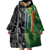 Custom Aotearoa South Africa Rugby Freedom Cup Wearable Blanket Hoodie Maori Silver Fern Art and Sporty Flag SA - Polynesian Pride