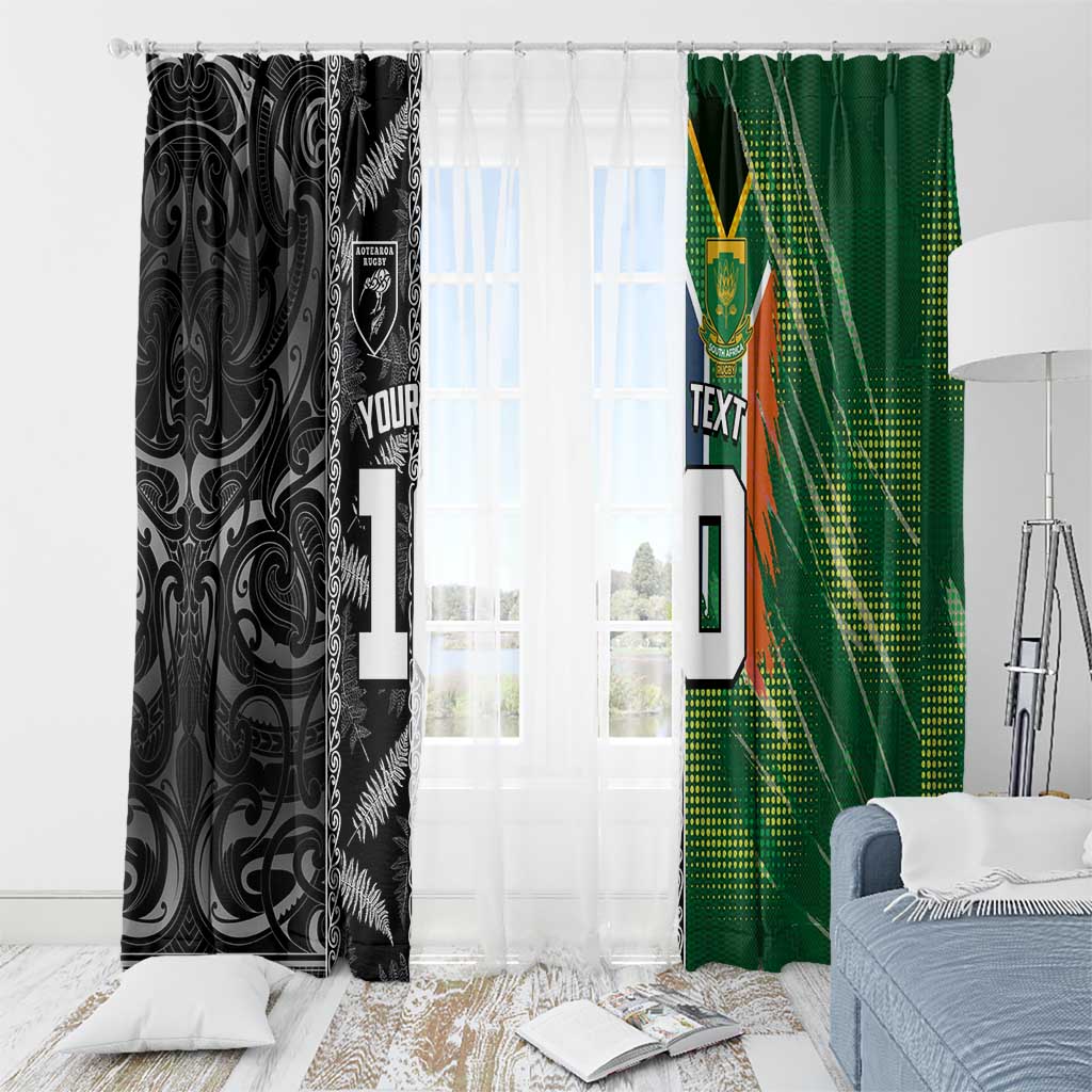 Custom Aotearoa South Africa Rugby Freedom Cup Window Curtain Maori Silver Fern Art and Sporty Flag SA - Polynesian Pride