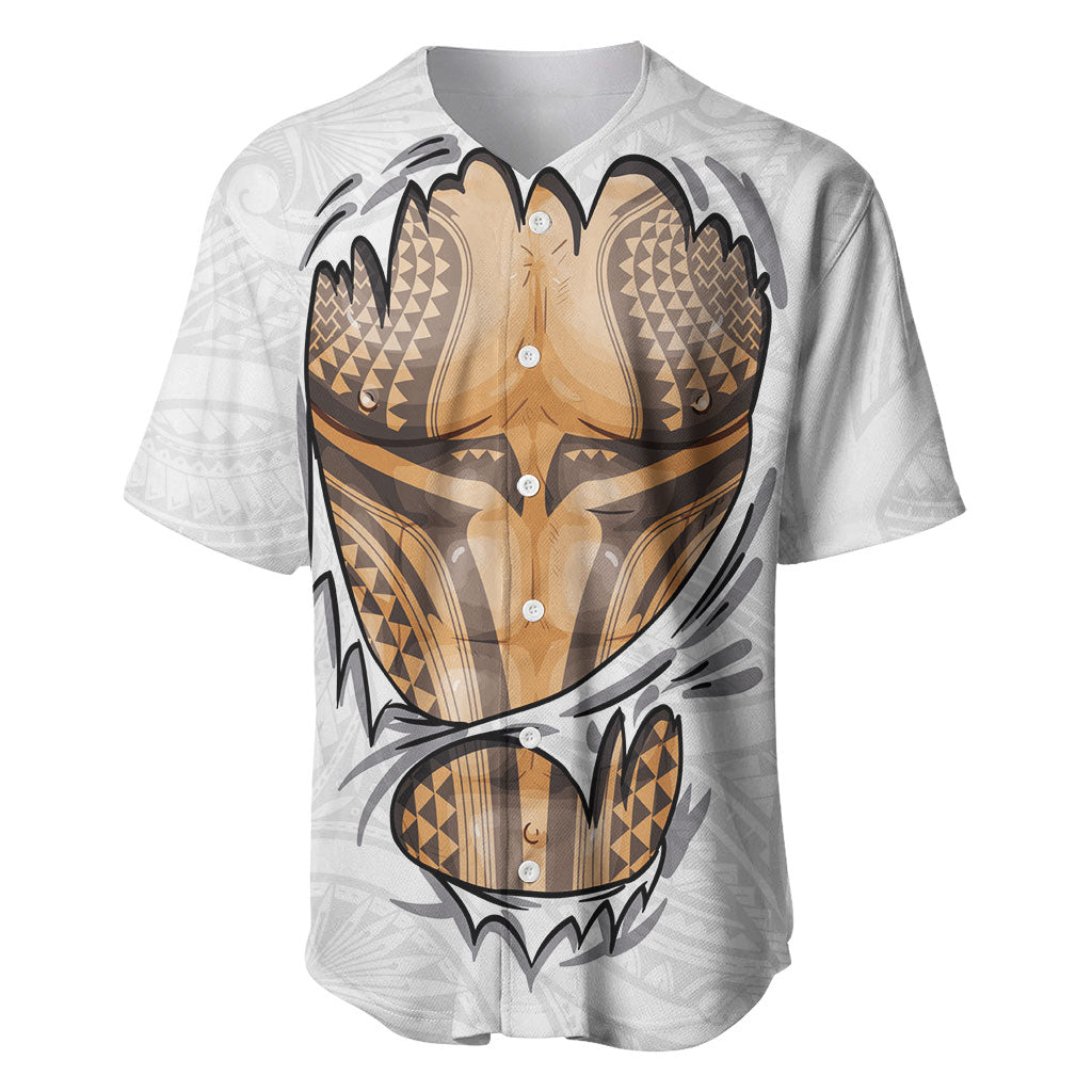 Hawaiian Kakau Baseball Jersey Aquaman Tattoo Reveal Effect LT03 White - Polynesian Pride