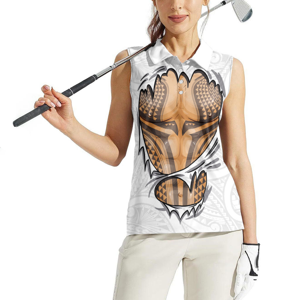 Hawaiian Kakau Women Sleeveless Polo Shirt Aquaman Tattoo Reveal Effect