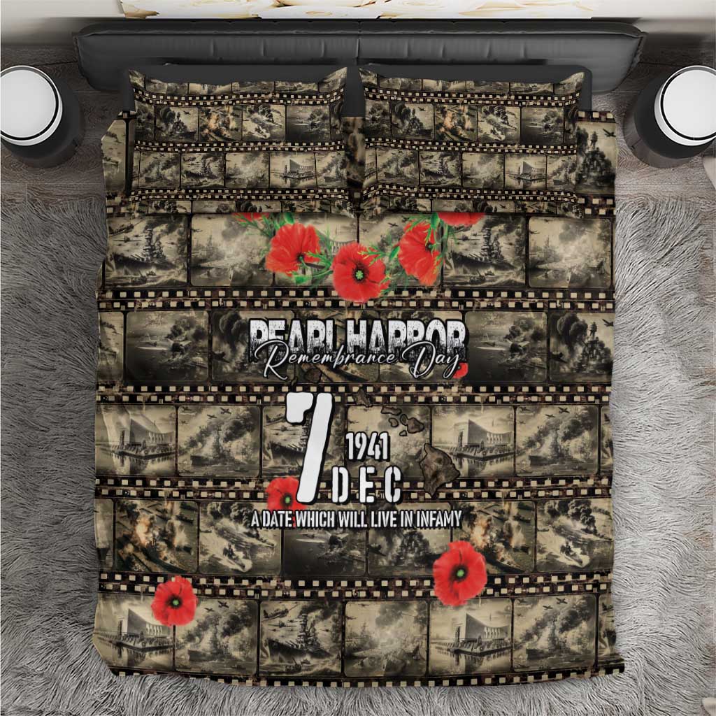 Pearl Harbor Remembrance Day Bedding Set Memories of December 7 with Red Poppy Lei - Polynesian Pride