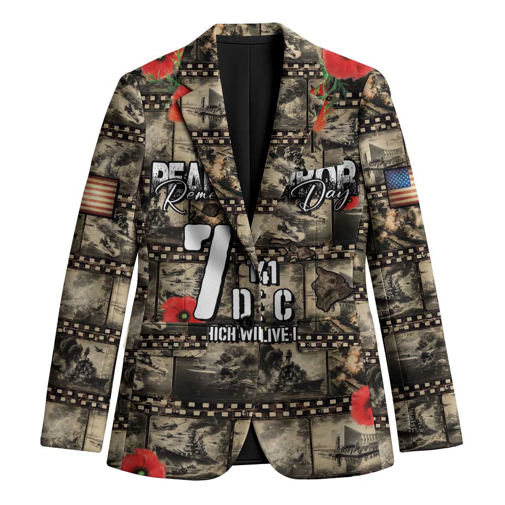 Pearl Harbor Remembrance Day Personalized Blazer Memories of December 7 with Red Poppy Lei - Polynesian Pride