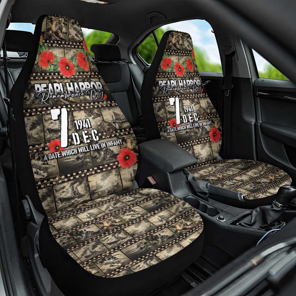 Pearl Harbor Remembrance Day Car Seat Cover Memories of December 7 with Red Poppy Lei - Polynesian Pride