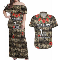 Pearl Harbor Remembrance Day Personalized Couples Matching Off Shoulder Maxi Dress and Hawaiian Shirt Memories of December 7 with Red Poppy Lei LT03 Beige - Polynesian Pride