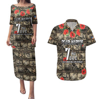 Pearl Harbor Remembrance Day Personalized Couples Matching Puletasi and Hawaiian Shirt Memories of December 7 with Red Poppy Lei LT03 Beige - Polynesian Pride