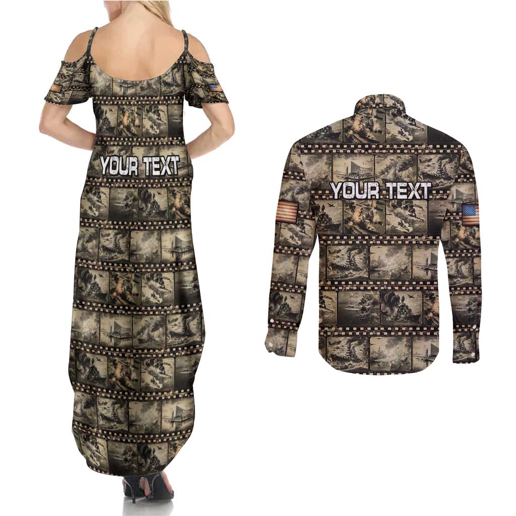 Pearl Harbor Remembrance Day Personalized Couples Matching Summer Maxi Dress and Long Sleeve Button Shirt Memories of December 7 with Red Poppy Lei LT03 - Polynesian Pride