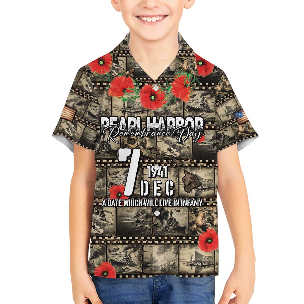 Pearl Harbor Remembrance Day Personalized Family Matching Long Sleeve Bodycon Dress and Hawaiian Shirt Memories of December 7 with Red Poppy Lei LT03 Son's Shirt Beige - Polynesian Pride