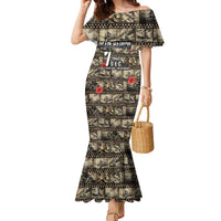 Pearl Harbor Remembrance Day Personalized Family Matching Mermaid Dress and Hawaiian Shirt Memories of December 7 with Red Poppy Lei LT03 Mom's Dress Beige - Polynesian Pride