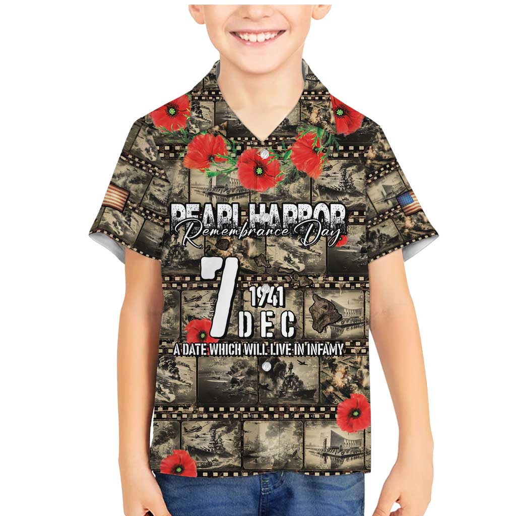 Pearl Harbor Remembrance Day Personalized Family Matching Mermaid Dress and Hawaiian Shirt Memories of December 7 with Red Poppy Lei LT03 Son's Shirt Beige - Polynesian Pride