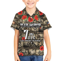 Pearl Harbor Remembrance Day Personalized Family Matching Off Shoulder Short Dress and Hawaiian Shirt Memories of December 7 with Red Poppy Lei LT03 Son's Shirt Beige - Polynesian Pride