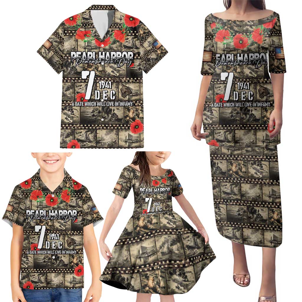 Pearl Harbor Remembrance Day Personalized Family Matching Puletasi and Hawaiian Shirt Memories of December 7 with Red Poppy Lei LT03 - Polynesian Pride