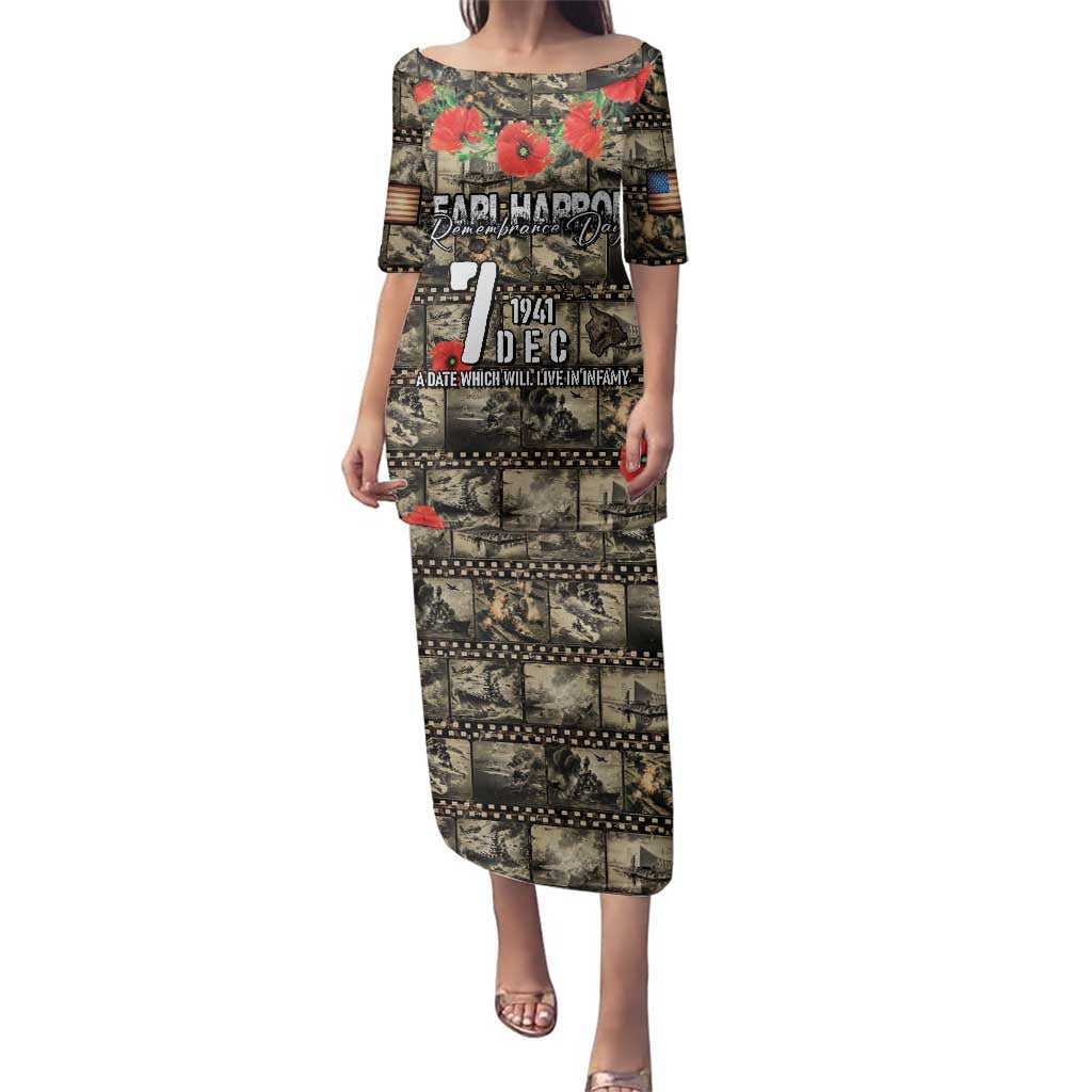 Pearl Harbor Remembrance Day Personalized Family Matching Puletasi and Hawaiian Shirt Memories of December 7 with Red Poppy Lei LT03 Mom's Dress Beige - Polynesian Pride
