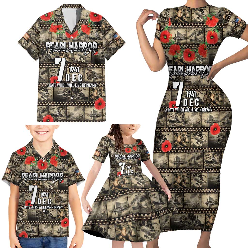 Pearl Harbor Remembrance Day Personalized Family Matching Short Sleeve Bodycon Dress and Hawaiian Shirt Memories of December 7 with Red Poppy Lei LT03 - Polynesian Pride