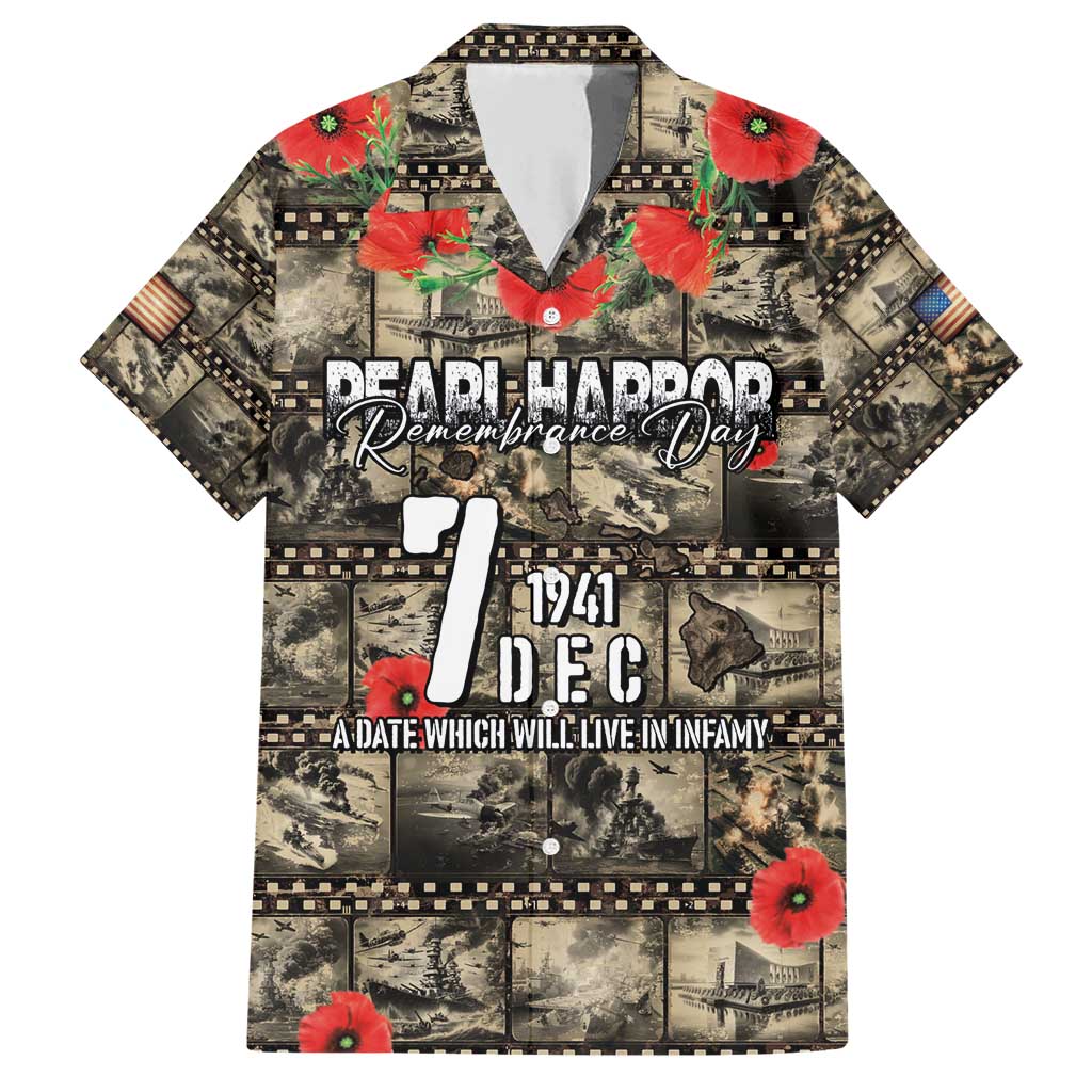 Pearl Harbor Remembrance Day Personalized Family Matching Short Sleeve Bodycon Dress and Hawaiian Shirt Memories of December 7 with Red Poppy Lei LT03 Dad's Shirt - Short Sleeve Beige - Polynesian Pride