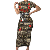 Pearl Harbor Remembrance Day Personalized Family Matching Short Sleeve Bodycon Dress and Hawaiian Shirt Memories of December 7 with Red Poppy Lei LT03 Mom's Dress Beige - Polynesian Pride