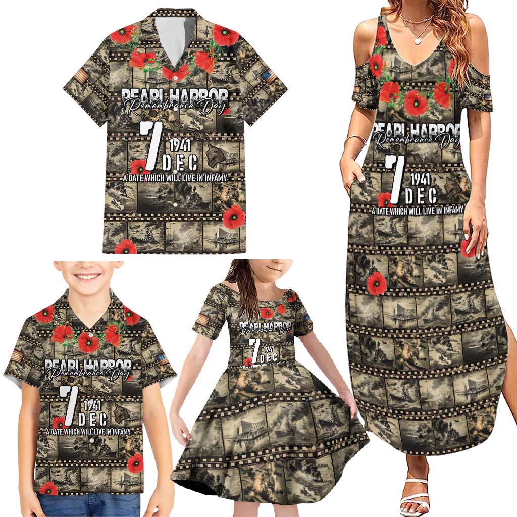 Pearl Harbor Remembrance Day Personalized Family Matching Summer Maxi Dress and Hawaiian Shirt Memories of December 7 with Red Poppy Lei - Polynesian Pride