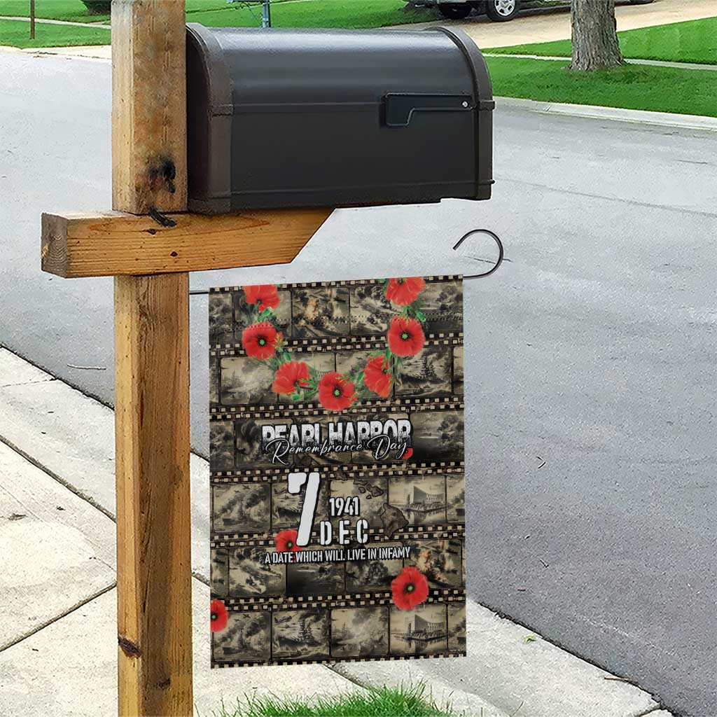 Pearl Harbor Remembrance Day Garden Flag Memories of December 7 with Red Poppy Lei - Polynesian Pride