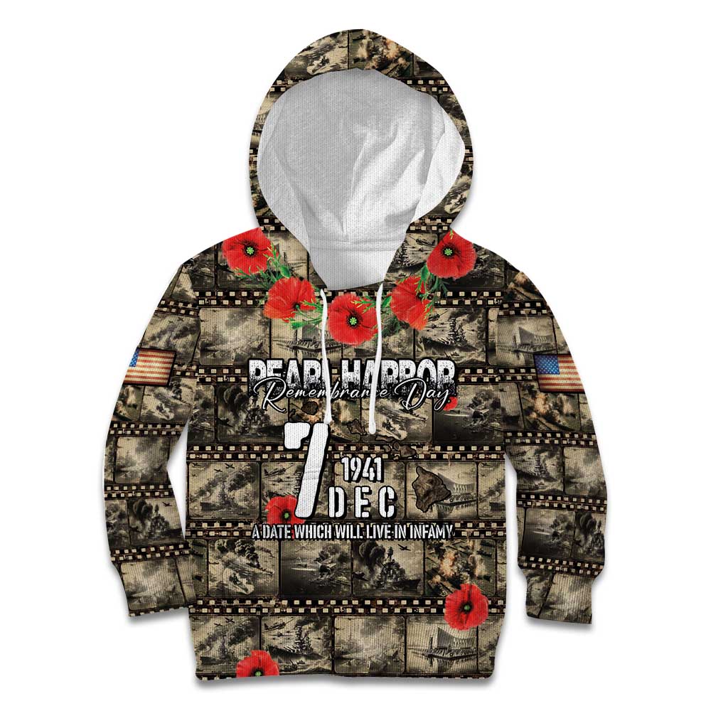 Pearl Harbor Remembrance Day Personalized Kid Hoodie Memories of December 7 with Red Poppy Lei - Polynesian Pride
