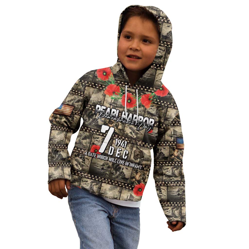 Pearl Harbor Remembrance Day Personalized Kid Hoodie Memories of December 7 with Red Poppy Lei - Polynesian Pride