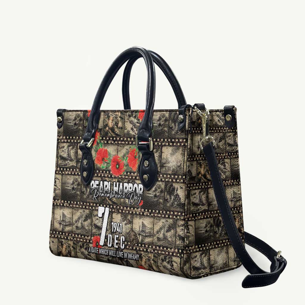 Pearl Harbor Remembrance Day Leather Bag Memories of December 7 with Red Poppy Lei - Polynesian Pride