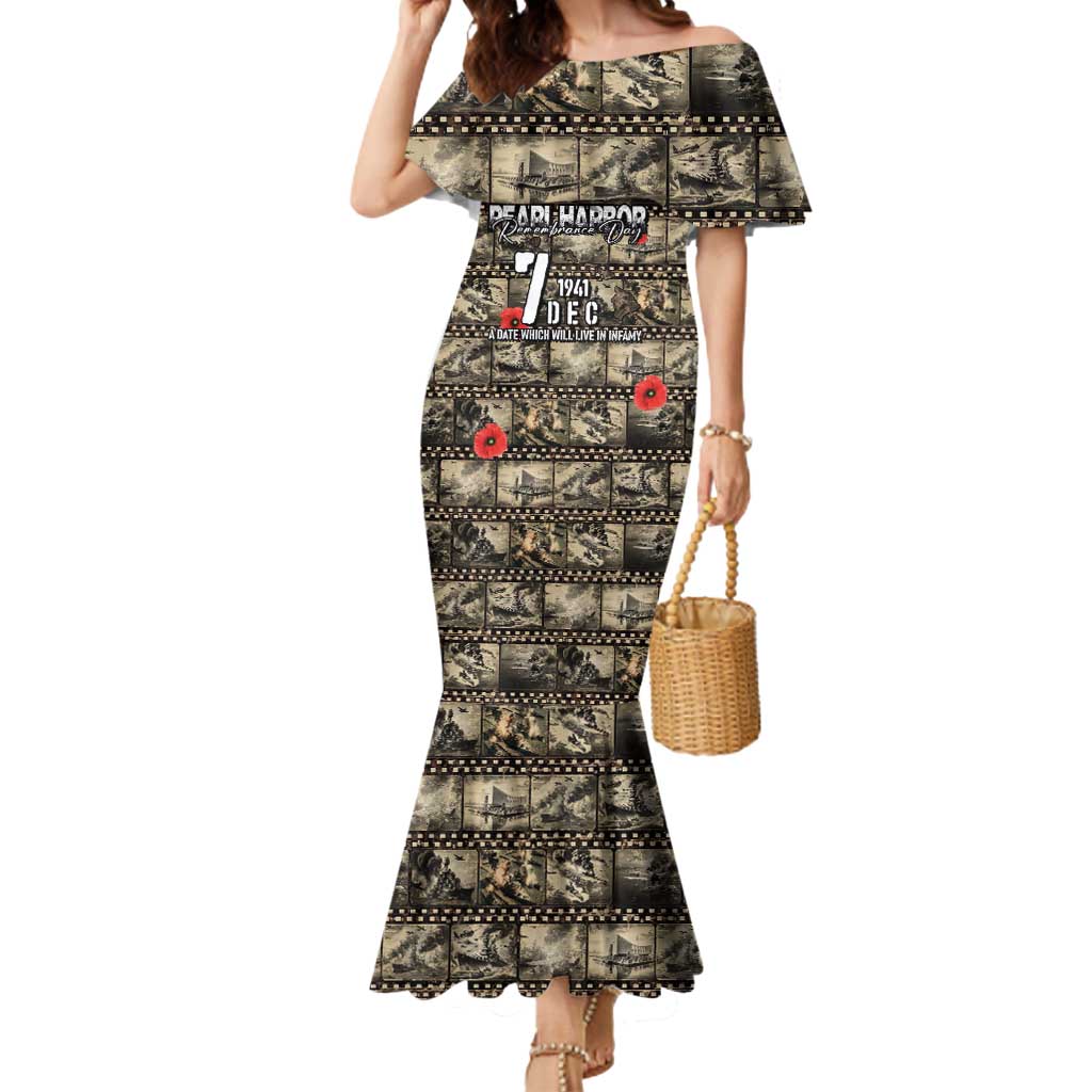 Pearl Harbor Remembrance Day Personalized Mermaid Dress Memories of December 7 with Red Poppy Lei - Polynesian Pride