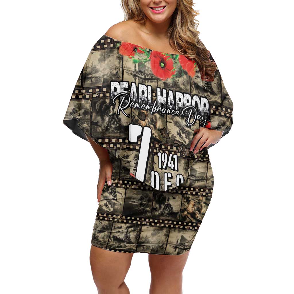Pearl Harbor Remembrance Day Personalized Off Shoulder Short Dress Memories of December 7 with Red Poppy Lei - Polynesian Pride