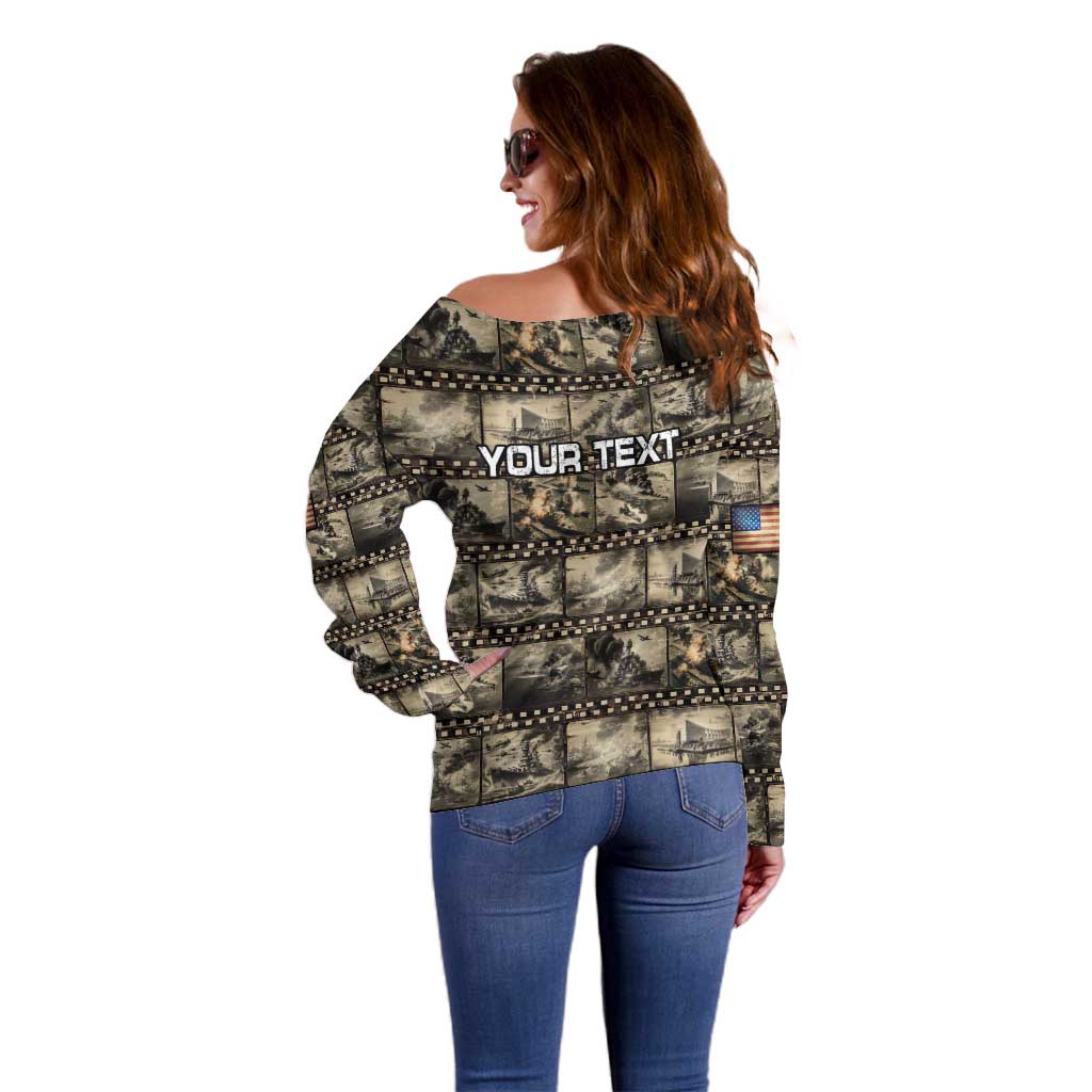 Pearl Harbor Remembrance Day Personalized Off Shoulder Sweater Memories of December 7 with Red Poppy Lei - Polynesian Pride