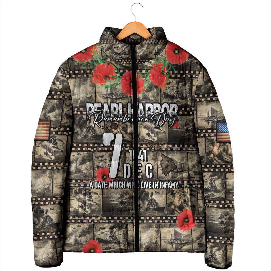 Pearl Harbor Remembrance Day Personalized Padded Jacket Memories of December 7 with Red Poppy Lei - Polynesian Pride