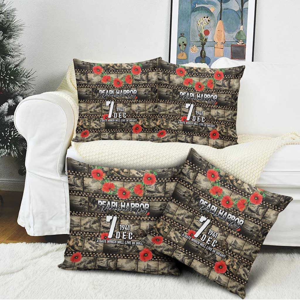 Pearl Harbor Remembrance Day Pillow Cover Memories of December 7 with Red Poppy Lei - Polynesian Pride