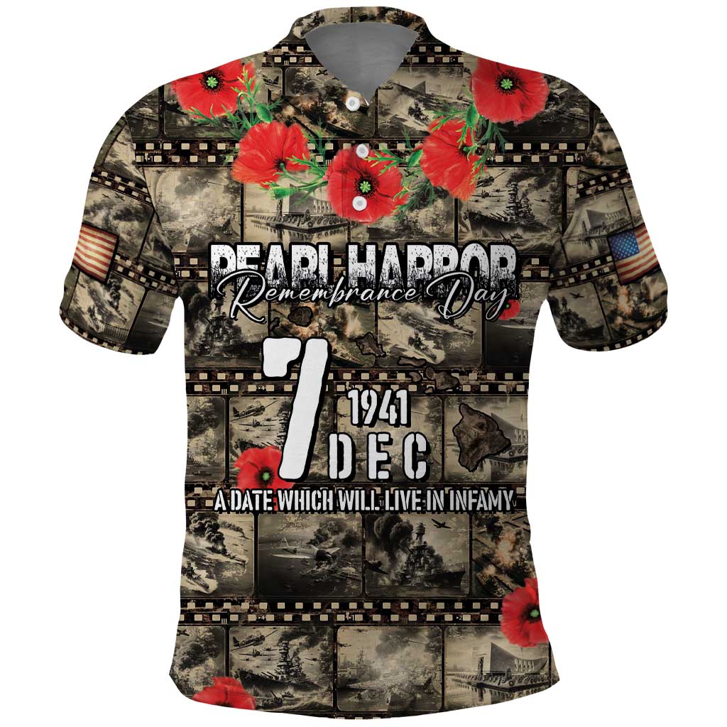 Pearl Harbor Remembrance Day Personalized Polo Shirt Memories of December 7 with Red Poppy Lei - Polynesian Pride