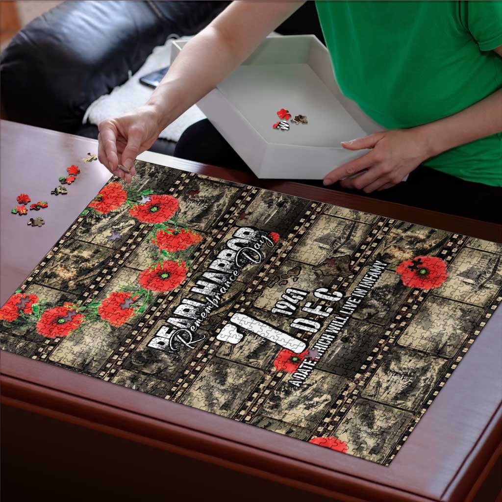 Pearl Harbor Remembrance Day Puzzle Memories of December 7 with Red Poppy Lei - Polynesian Pride