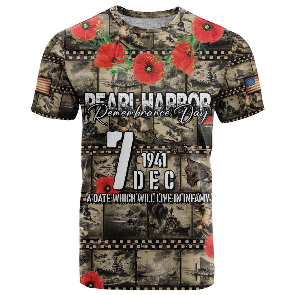 Pearl Harbor Remembrance Day Personalized T Shirt Memories of December 7 with Red Poppy Lei - Polynesian Pride