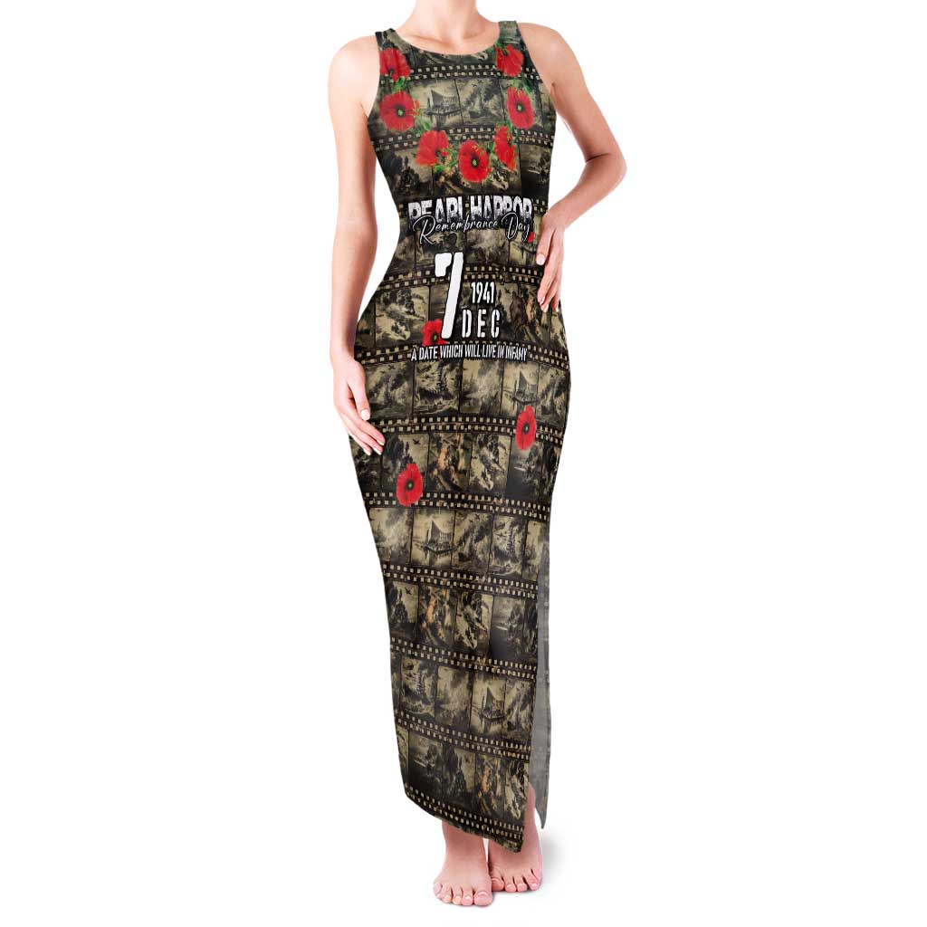 Pearl Harbor Remembrance Day Personalized Tank Maxi Dress Memories of December 7 with Red Poppy Lei - Polynesian Pride